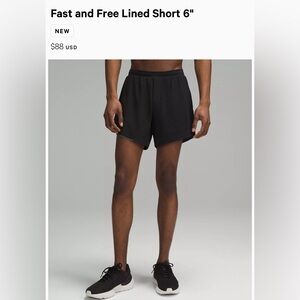 Lululemon. Fast and free short. Men. Size M. 6” lined. New with tags.